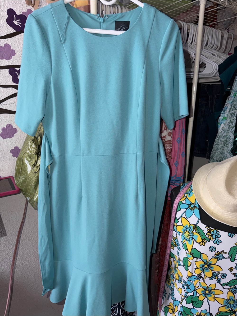 Adrianna Papell Aqua Midi Dress with Flounce Hem - Picture 3 of 3